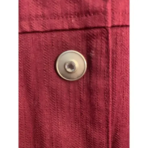 CJ BANKS STRETCH DENIM SZ 1X MAROON STUDDED NO POCKETS BUTTON UP FRONT JACKET