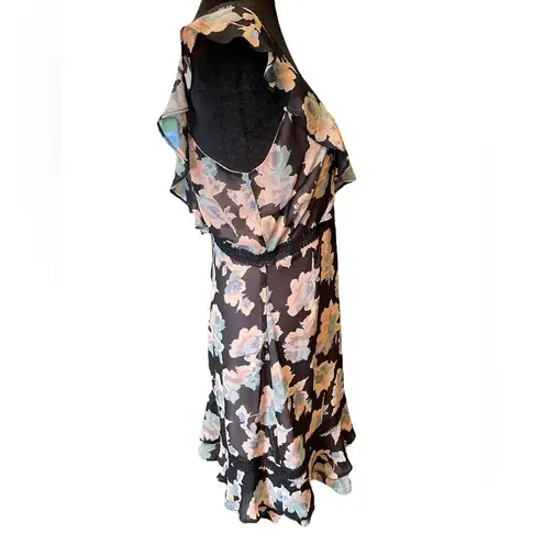 Mary & Mabel NEW Boho Floral Ruffle Hem Picot Lace Fit and Flare Mini Dress