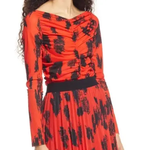 Nordstrom Y2K Christina Martinez  Red Ruched Sheer Long Sleeve Blouse Size xs