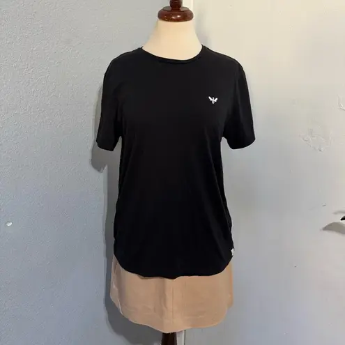 Marine layer Women Black Embroidered Bee Crew Neck Short Sleeve T-Shirt Sz M