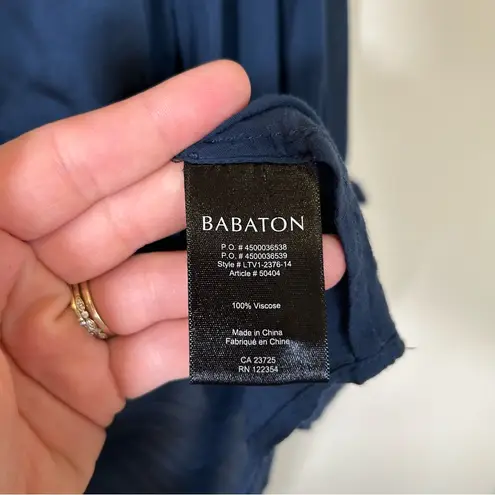 Babaton Women's Button Down Pullover Sheer Blouse Navy Medium