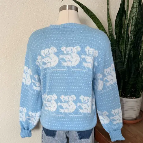 Vintage Castle Square Koala Bear Sweater Light Blue pastel Knit Animal Graphic M Size M