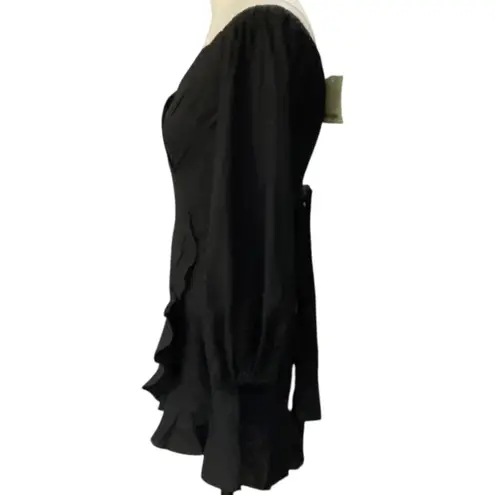 Showpo Black Can’t Move on off shoulder mini linen blend Dress NEW Size 2