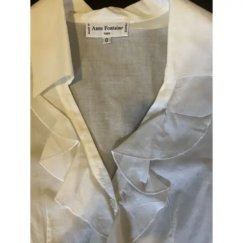 New $430? Anne Fontaine 0 Voile White FLAW Blouse Shirt Top Ruffle Cotton B Neck