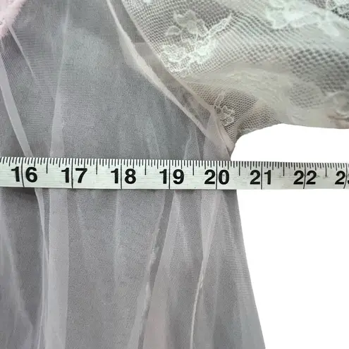 Vintage 60s 70s Peignoir Negligee L Pink Floral Nylon Lace Sheer Retro Feminine Size L