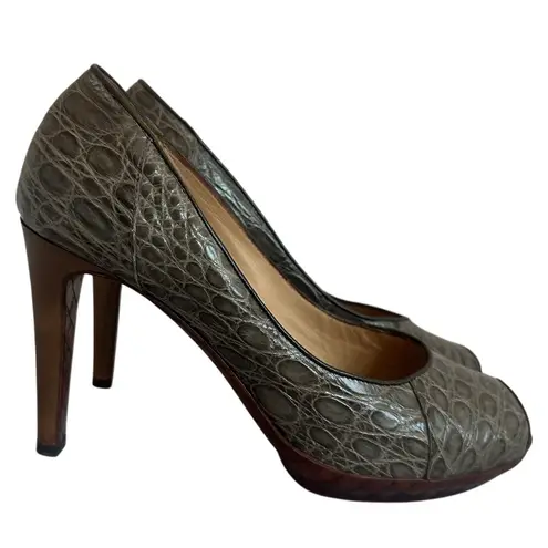 Bottega Veneta Leather High Heels Pumps Peep Toe Textured Size 36.5 EU 6 Women's