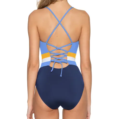 BCA by Rebecca Virtue Palo Alto One Piece Swimsuit Deep Water Blue Yellow White
