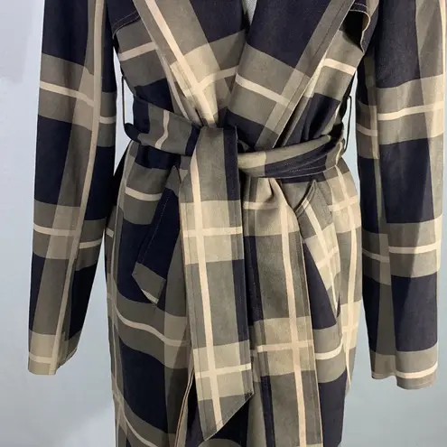 Solitaire Anthropologie Faux Suede Belted Brown Plaid Jacket Size Large