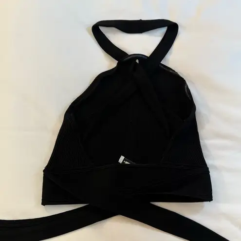 Club Monaco raeni ribbed criss cross halter cropped tank top open back black S