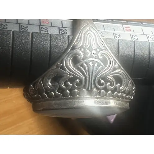 Ornate Sterling Silver Mother Of Pearl Ring Size 11