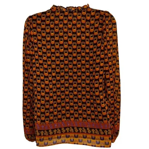 CUPCAKES AND CASHMERE L/S Geometric Floral Lined Orange & Wine Blouse EUC XS