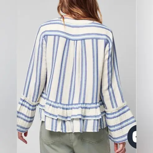 Faherty Vida Baja Stripe Cotton Blouse Shirt Top White Blue Stripe Small cotton