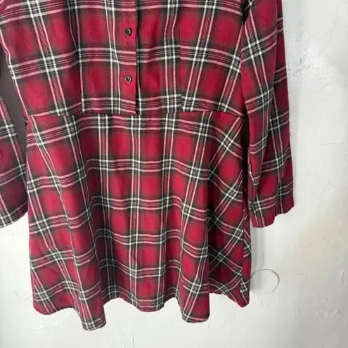 Fancyinn NWOT Red Plaid Long Sleeve Button Front Shirt Dress Flannel Tunic M