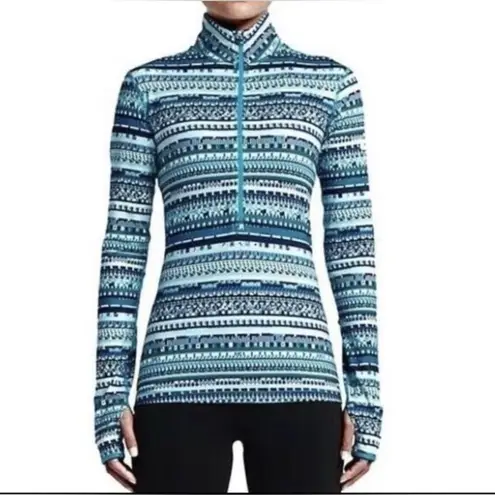 Nike  Pro Dri-Fit Quarter Zip Blue Patterned Long Sleeve