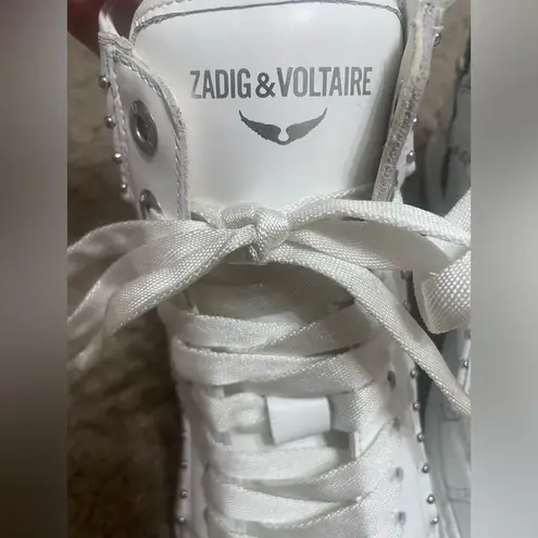 Zadig & Voltaire Leather High-Top Platform Lightning Blot Zipper Studded Sneaker