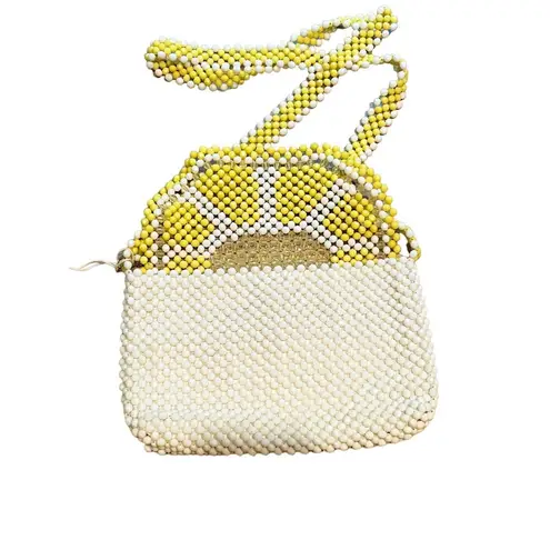 BOUFFANTS and BROKEN HEARTS Kendra Bag Dandy Lemon Beaded Crossbody Purse White