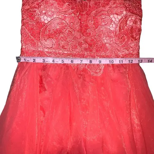 Daisy  FORMALS CORAL PINK HIGH LOW CHIFFON LACE STRAPLESS SWEETHEART DRESS SMALL