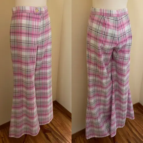 Vintage 70s High Rise Pink Plaid Bell Bottoms Size M