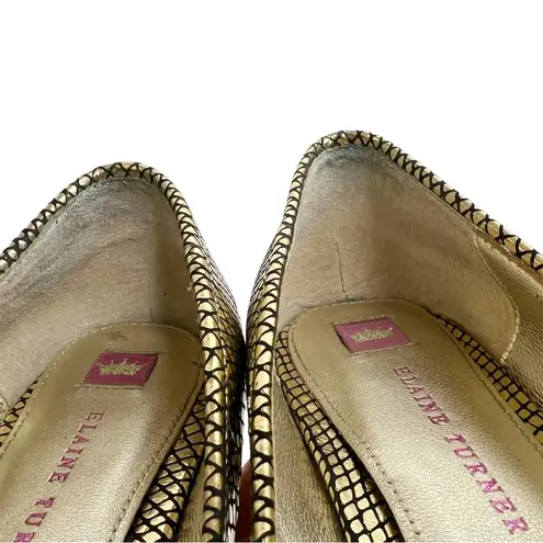 Elaine Turner Metallic Gold Snake Print Reptile Embossed Flats