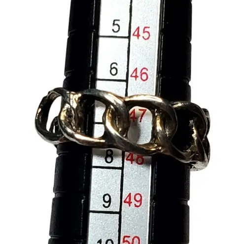Silver Tone Link Chain Design Adjustable Ring Sz 4 Unsigned
