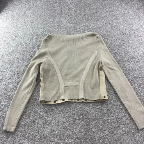 Cache VTG  Womens Beige Zipfront Cardigan Gold Grommets Faux Suede Size L Y2K - Image 8