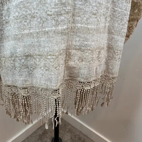 Multiples Lace Duster Cardigan Kimono Beige Tan Fringe Boho Open Front M - Image 6