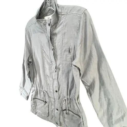 Artisan NY Utility Jacket Small Gray Linen Zip Snap Cargo Pocket Coat Adjustable