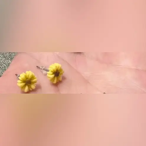 Yellow Sunflower Cute Fall Stud Handmade Unique Earrings