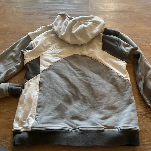 Lululemon  Grey Colorblock Patchwork Hooded Jacket Sweatshirt 8 Medium White