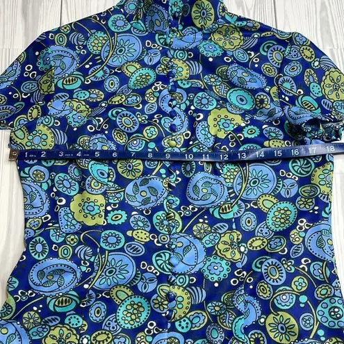 Vintage Blue 70s  and green floral mock neck mini dress large