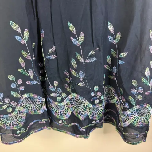 Alberto Makali Black Silk Ruffle Neck Embroidered Leaf Sheer Tank SM Career Wear