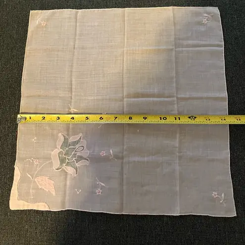 Antique Soft Cotton Floral Embroidered Handkerchief Pink White