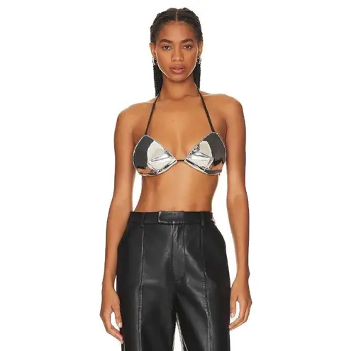 RTA Bralette Top in Mirror Medium New Womens Metallic Cropped Bra Silver