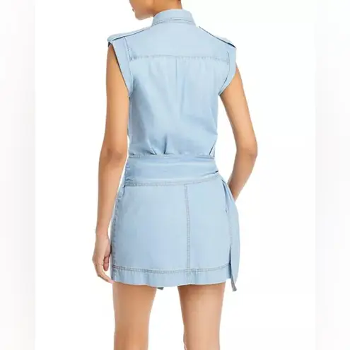 Derek Lam 10 Crosby Giselle Tie‑Front Cargo Mini Dress Light Wash Denim 6 NWT Blue