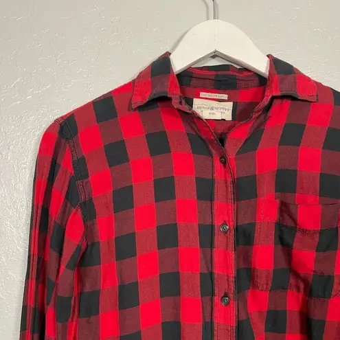 Denim & Supply Ralph Lauren Women XS Black Red Plaid Shirt Long Sleeve Boyfriend