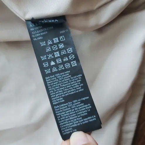 All Saints Pale Pink Cream Leather Chic Edgy Feminine Cropped Elora Biker Size 6