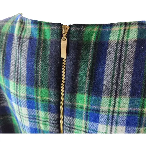 Julie Brown Womens Size 8 Green Plaid Wool Blend Short Sleeve Midi Dress Pockets