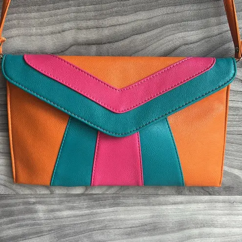 Orange and Pink Chevron Clutch with Geometric Design