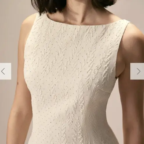 RIHOAS The Beige Boat Neck Textured Mini Dress 22 White