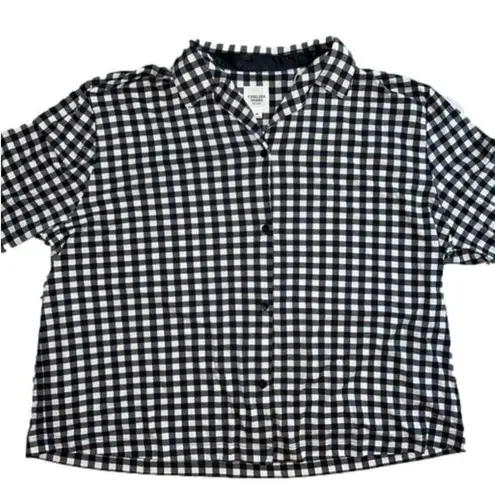 Chelsea Peers Black White Check Sleepwear Button Up Short Sleeve Top Size 20