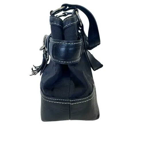 Coach  Signature Python Stripe Black Satchel Tote Handbag Top Handle Purse thumbnail 8