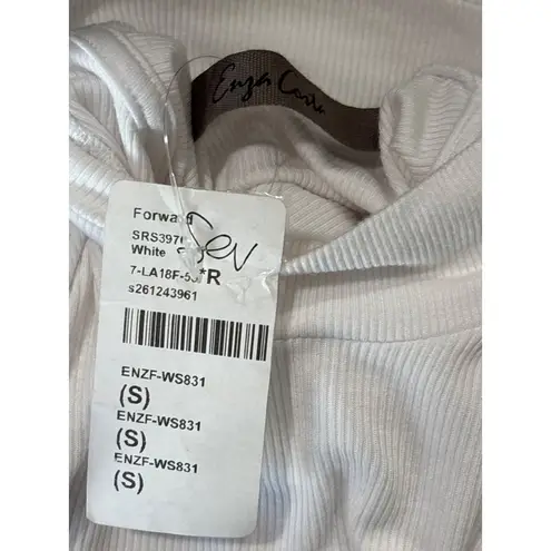 Enza Costa Silk Rib Cropped Half Sleeve Mock Neck Top in White Small New womens