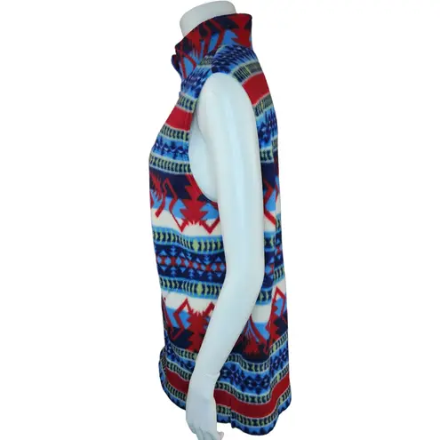 Denim & Co Womens Medium Aztec Print Full-Zip Fleece Collared Vest Polyester
