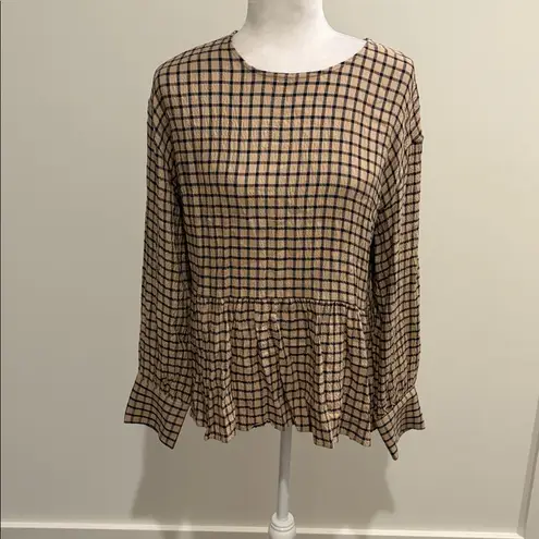 Madewell NWT  Button-Back Peplum Top in Mini Windowpane Sz M - Image 5