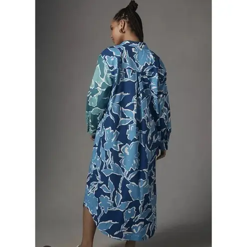 Maeve NWT Anthropologie The Soren Blue Floral Cotton Long-Sleeve Shirt Dress 2X