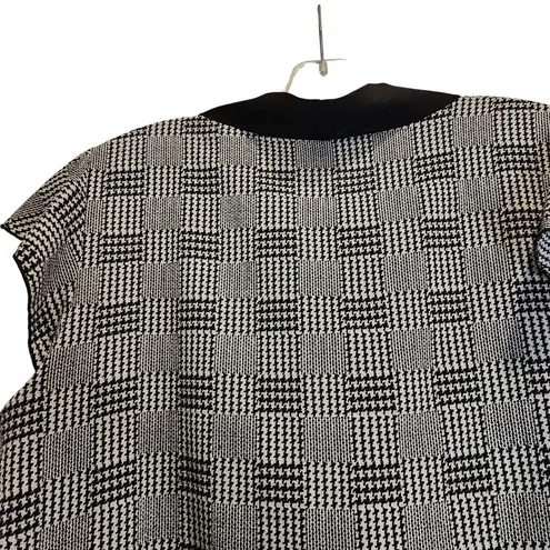 Miley + Molly Houndstooth Plaid Blouse Bow Tie Neck Academia Black White Large