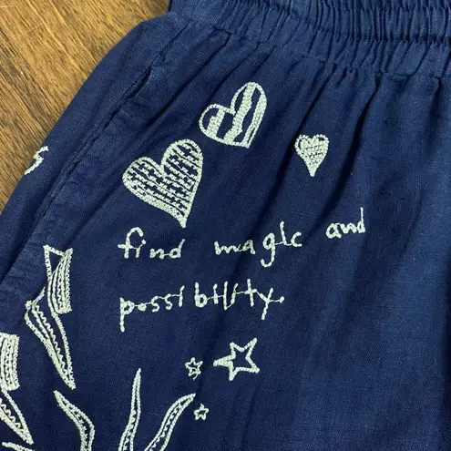 Johnny Was LA Sovanna Floral Embroidered Linen Shorts Navy Blue XS