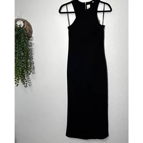 St. John Rib Knit Midi Full Zip Back Racerback Dress Black Size Small