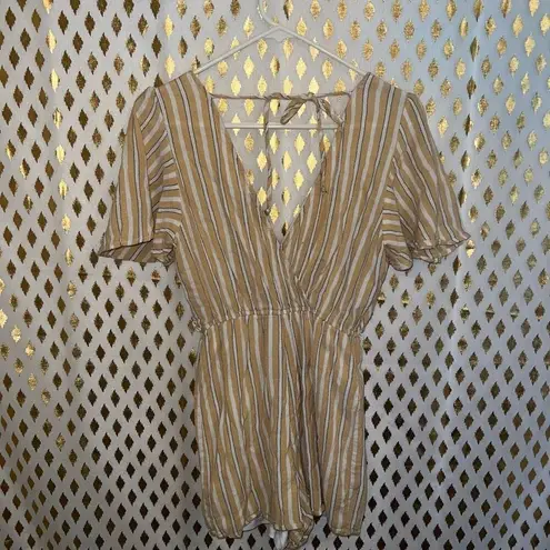 Trixxi  Striped Flutter Sleeve Faux Wrap Tie Romper Yellow jumpsuit Size S