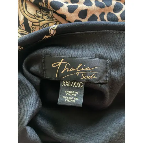 Thalia Sodi Designer Dress XXL Blouson Braided Gold Belt Black Open 3/4 Sleeve